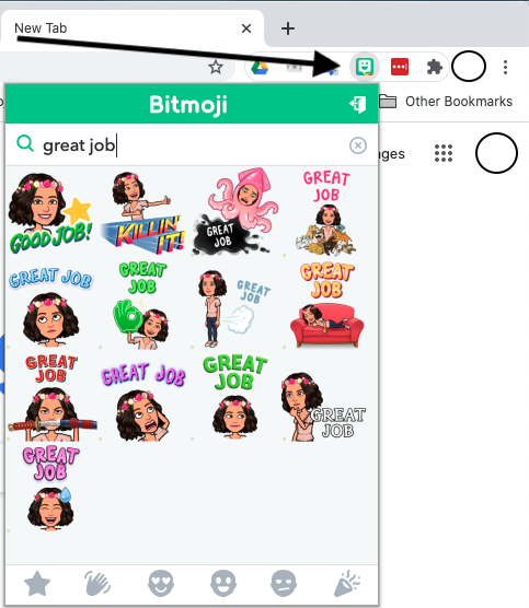 سهم يشير إلى مُلحق Bitmoji في شريط أدوات Chrome